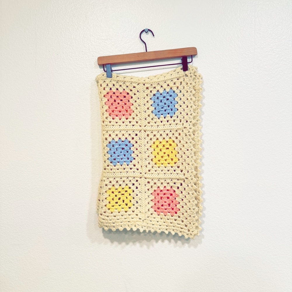 Vintage Multicolor Handmade Handwoven Crochet Granny Blanket